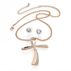 Necklace & Earring set - Rose gold colour crystal cross...