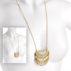 Necklace - Worn gold colour crystal white marble effect...