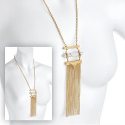 Necklace - Worn gold colour white marble effect chain...