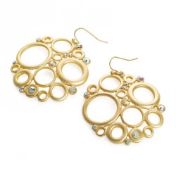 Earring - Matte gold colour AB crystal earrings. - (ER31117)
