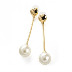 Earring - Gold and cream pearl colour drop earrings. -...