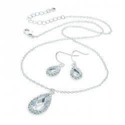 Necklace & Earring set - Silver colour crystal tear drop...