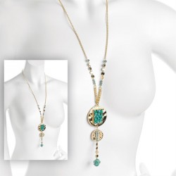 Necklace - Gold colour turquoise effect bead chain charm...