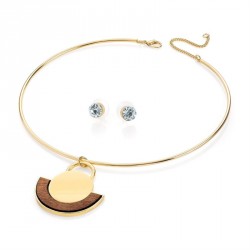 Necklace & Earring set - Gold colour wood effect collar...