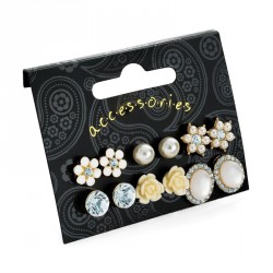 Earring set - Six pairs gold colour crystal cream pearl...