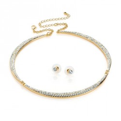 Necklace & Earring set - Gold colour crystal choker set...