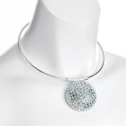 Necklace - Silver colour large round crystal motif collar...