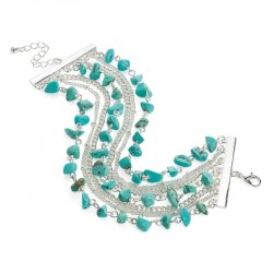 Necklace - Seven row silver colour turquoise effect bead...