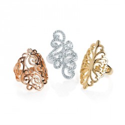 Ring set - Three piece silver, gold and rose gold colour...