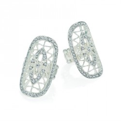 Ring - Silver colour crystal oval design elasticated...