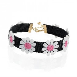 Necklace - Denim blue, white and pink tone flower design...