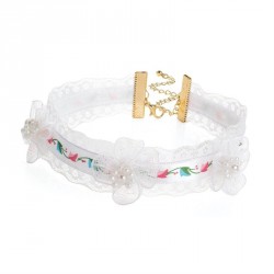 Necklace - White lace effect flower and multi colour...