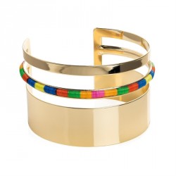 Bracelet - gold and multi colour adjustable cuff bangle....