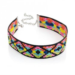 Necklace - Bright tone tribal print choker necklace. -...