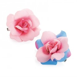 Hair flower - Two piece pink and blue tone flower hair...