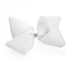 Hair bow - White hair bow clip with crystal look motif. -...