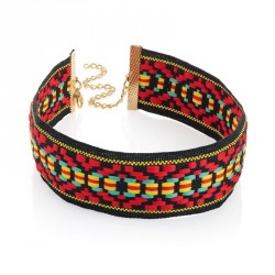 Necklace - Red tone tribal print choker necklace. - (N31047)