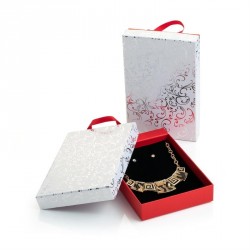 Necklace & Earring set - Silver, white and red colour...