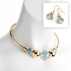 Necklace & Earring set - Gold colour AB blue effect bead...