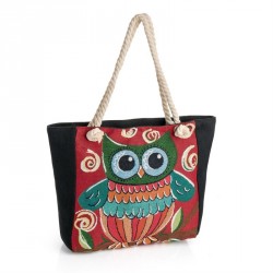 Bag - Red tone owl print rope bag. - (BG31035)