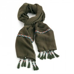 Scarf - Khaki green tassel design scarf. - (SC31027)