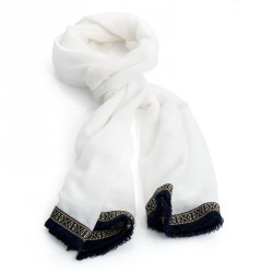 Scarf - White and blue colour fringe scarf. - (SC31015)