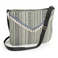 Bag - Black and white tribal print tassel bag. - (BG30993)