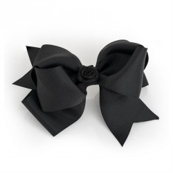 Hair bow - Black bow with centre flower hair clip. -...