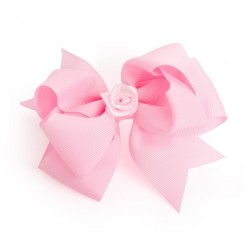 Hair bow - Pink bow with centre flower hair clip. -...