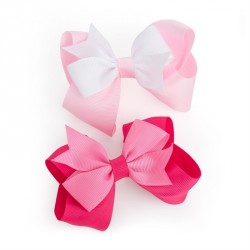 Hair bow set - Two piece two tone pink bow hair clip set....
