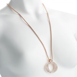 Necklace - Rose gold colour crystal double round pendant...