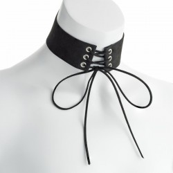 Necklace - Black velvet look platted tie choker necklace....