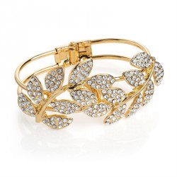 Bracelet - Gold colour crystal leaf design hinge bangle....