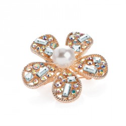 Brooch - Rose gold crystal and AB crystal and white pearl...