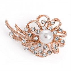 Brooch - Rose gold crystal white pearl effect brooch. -...