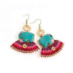 Earring - Antique gold colour turquoise effect elephant...