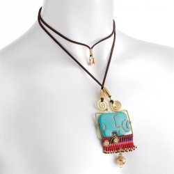 Necklace - Antique gold colour turquoise effect elephant...