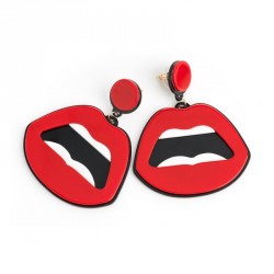 Earring - Red acrylic mouth design drop earrings. -...
