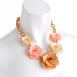 Necklace - Rhodium colour brown, cream and pink tone...