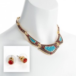 Necklace & Earring set - Gold colour red crystal, red and...