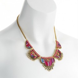 Necklace - Antique gold colour crystal and pink tone...