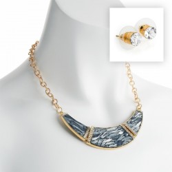 Necklace & Earring set - Gold colour crystal and grey...