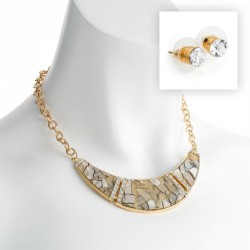 Necklace & Earring set - Gold colour crystal and white...
