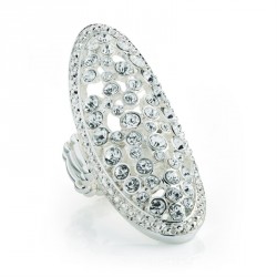 Ring - Silver colour crystal oval design elasticated...