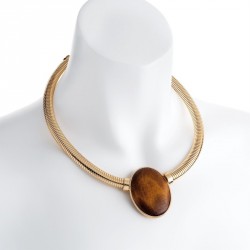 Necklace - Gold colour wood effect chain necklace. -...