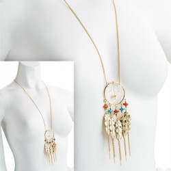 Necklace - Gold colour coral and turquoise effect bead...