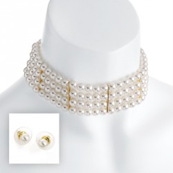 Necklace & Earring - Gold and cream pearl colour bead...