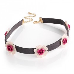 Necklace - Grey and pink tone flower design choker...