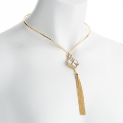 Necklace - Gold colour crystal chain tassel drop collar...