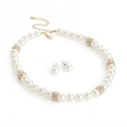 Necklace & Earring set - Gold colour crystal cream pearl...